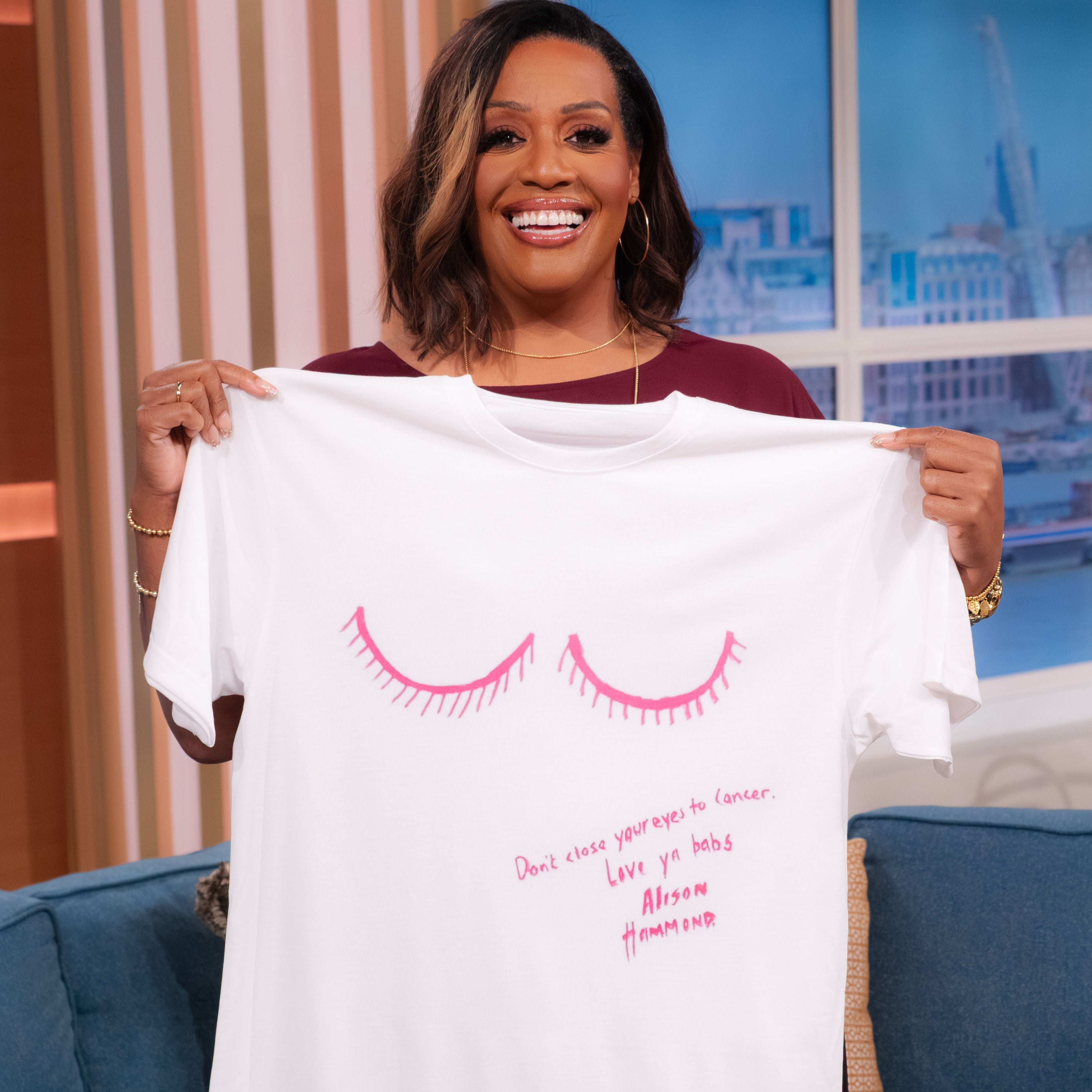 "Don't close your eyes to cancer" T-shirt - by Alison Hammond